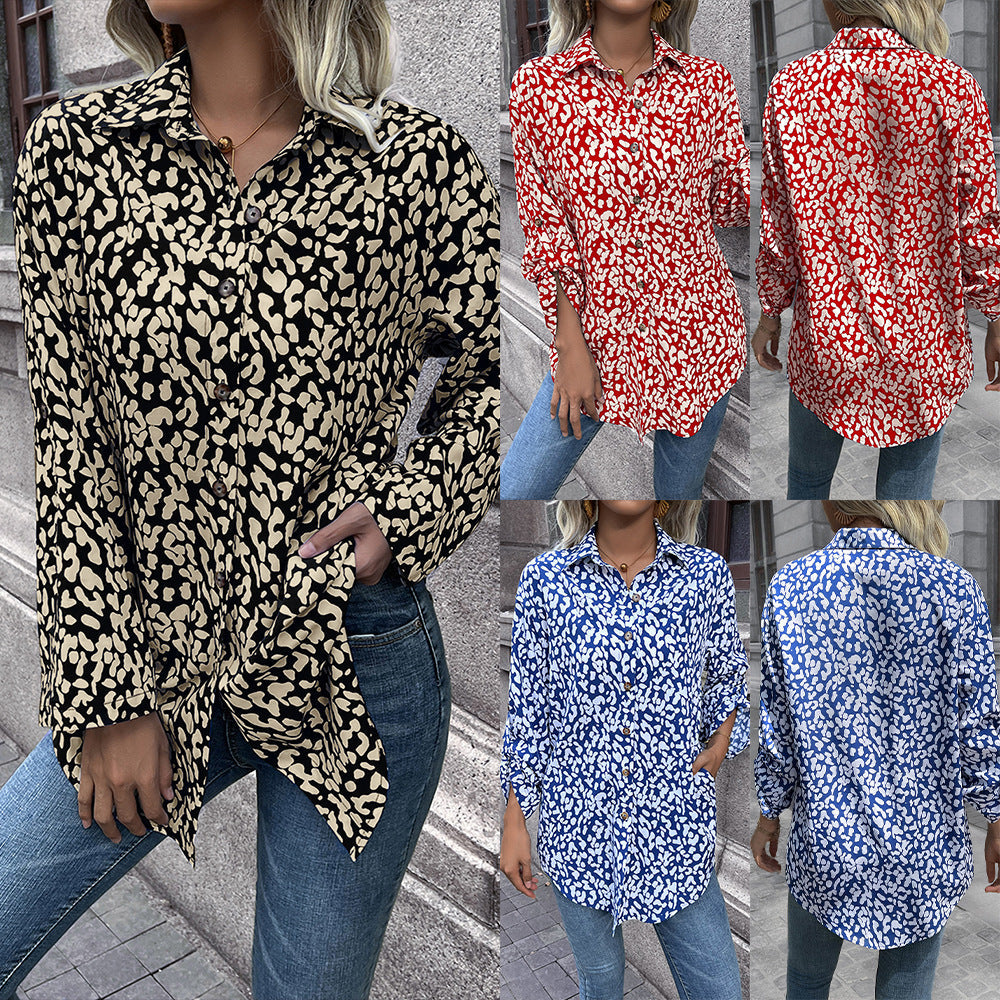 Damenbluse Leicht Animal-Print Komfort-Schnitt - IdealeKleiden