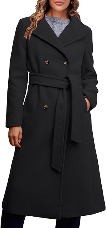 Women's Elegant Double-Breasted Coat with Belt Detail