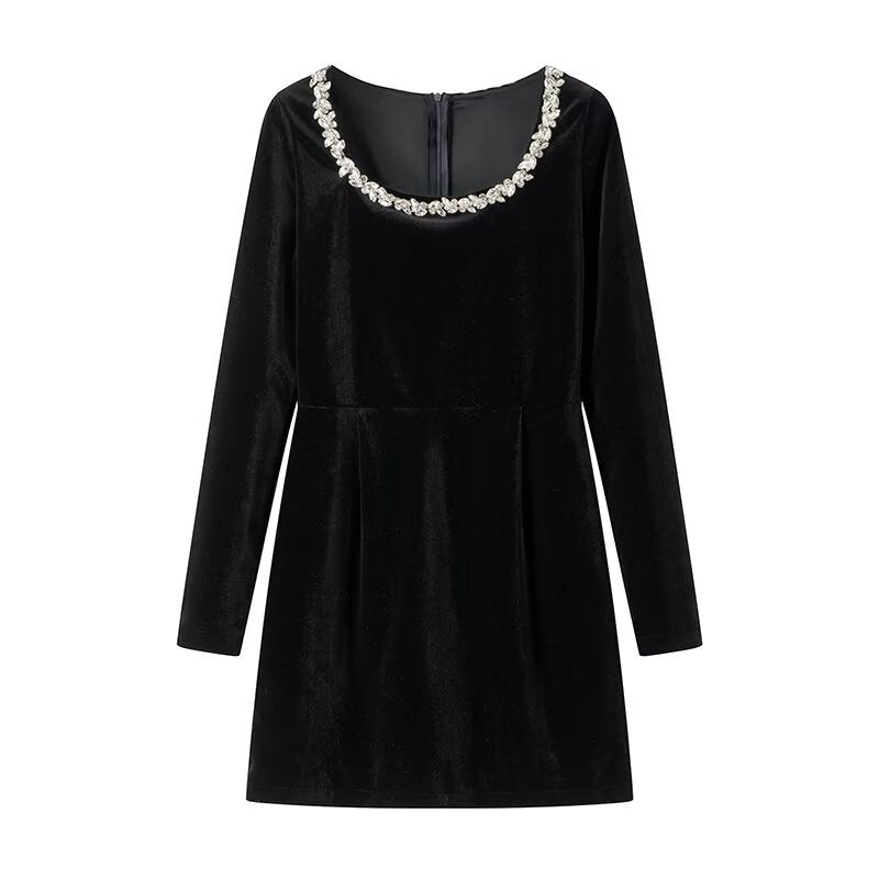 Women's Elegant Mini Dress Crystal Neckline