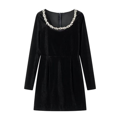 Women's Elegant Mini Dress Crystal Neckline