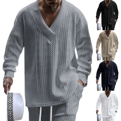 Herren Strickpullover Lässig V-Ausschnitt Kabel Look - IdealeKleiden