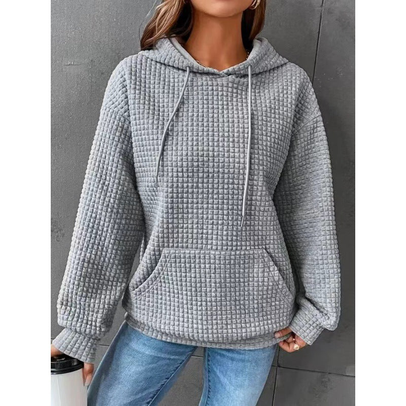 Women's Waffle Look Hoodie Jacket with Pocket