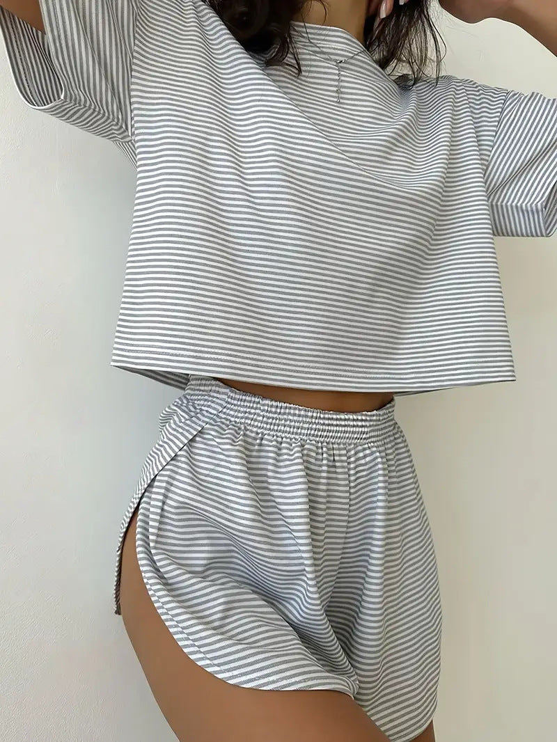 Women's Summer Top with Loose Fit and High-Waist Trousers
