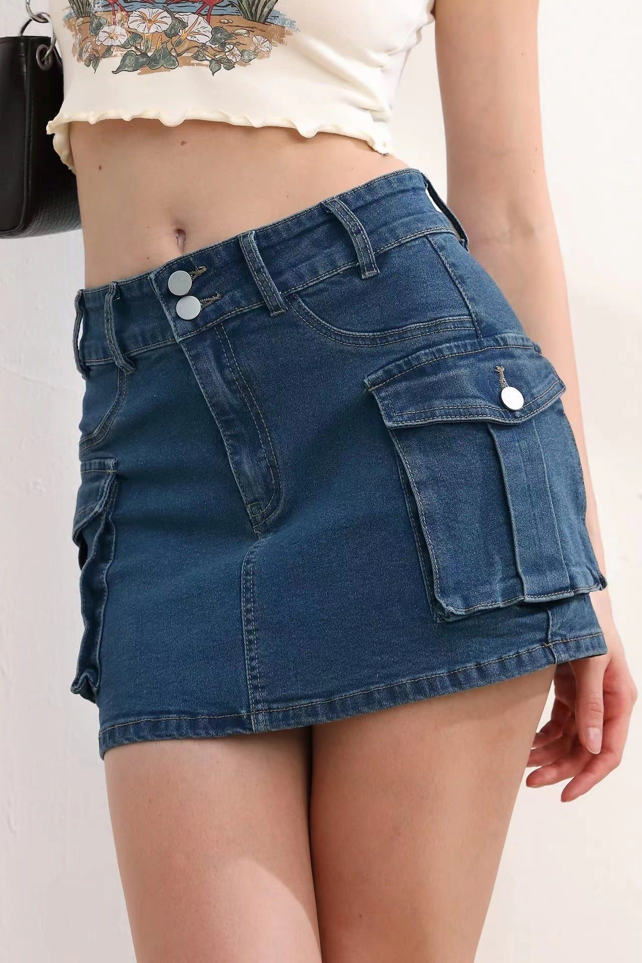 Women's Fashion Denim Cargo Pants with Multiple Pockets