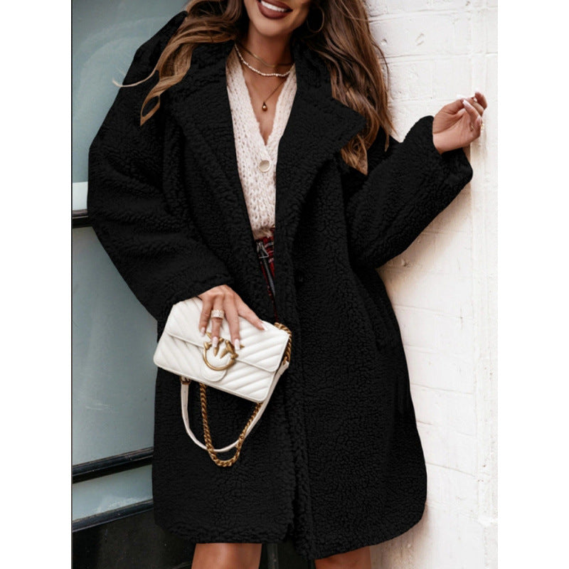 Oversized Plush Coat Mid-length Elegant