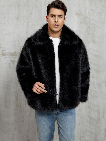 Men's Faux Fur Coat Soft with Wide Collar