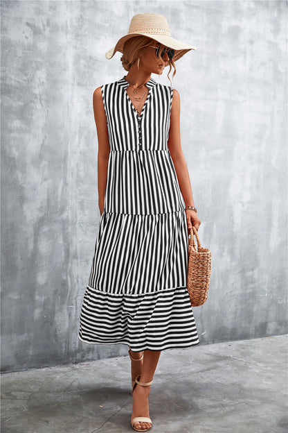 Women's Maxi Dress Striped Elegant Button Closure