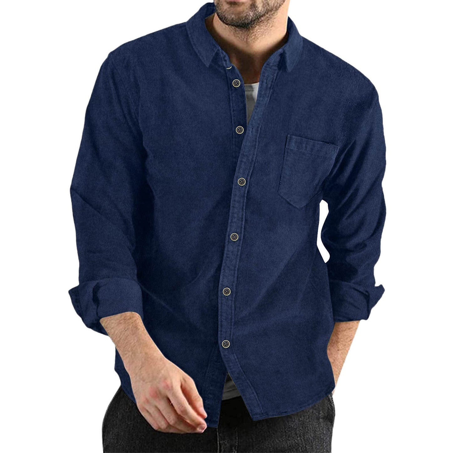 Men's Corduroy Shirt Elegant Design with Chest Pocket