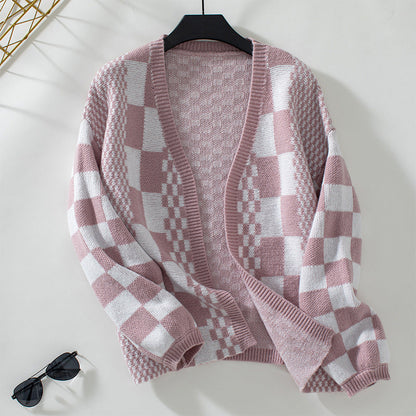 Women's Autumn Knitted Check Cardigan