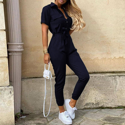 Damen Jumpsuit Elegant Tailliert Knopfleiste