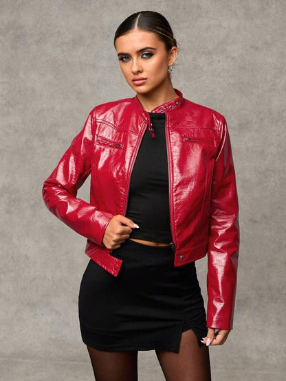 Women's Leather Jacket Short Asymmetrical Chic Style