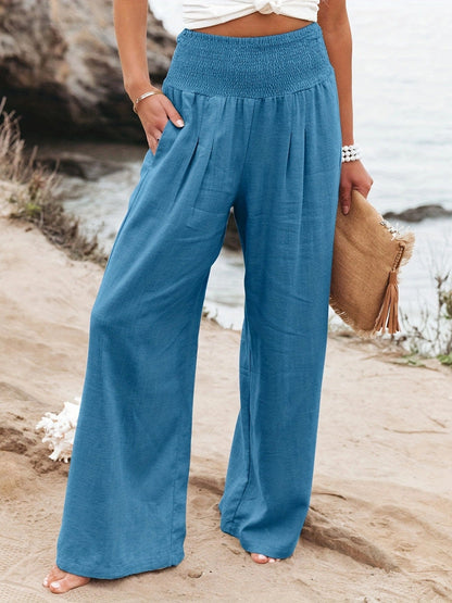 Women's Linen Trousers Wide Comfortable Pleated Skirt Effect