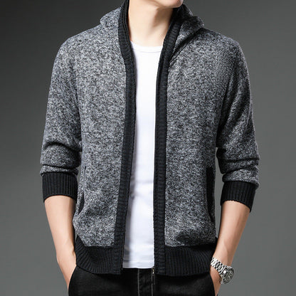 Men's Knitted Cardigan Modern Hood Black White