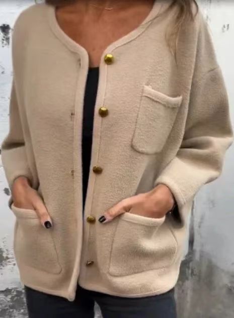 Elegant Wool Coat Round Neck Long Sleeve