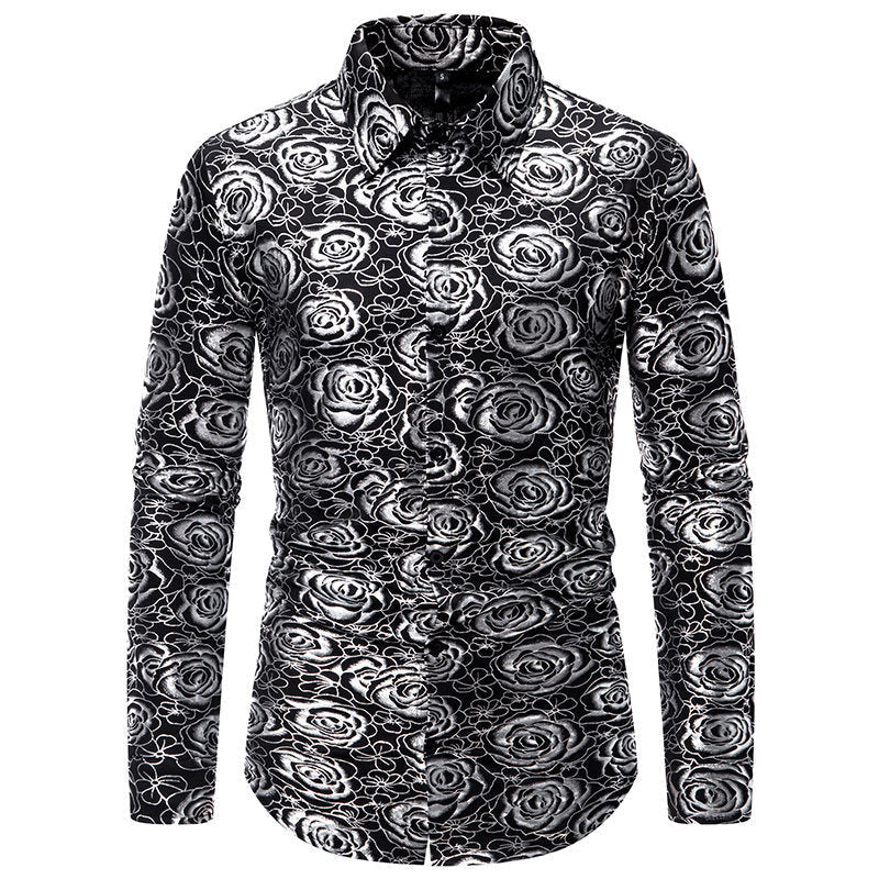 Men's Long-Sleeve Floral Shirt Gold Elegance