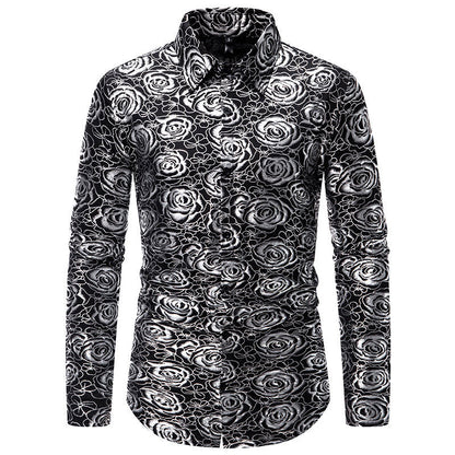 Men's Long-Sleeve Floral Shirt Gold Elegance