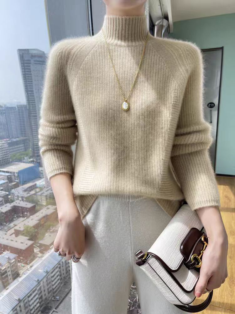 Women's Long-Sleeve Sweater Fine Ribbed High Neck