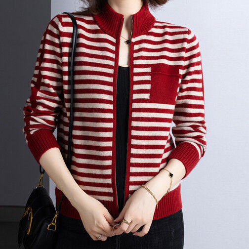 Women's Knitted Jacket Stand-Up Collar Zipper Elegant Outdoor Jacket