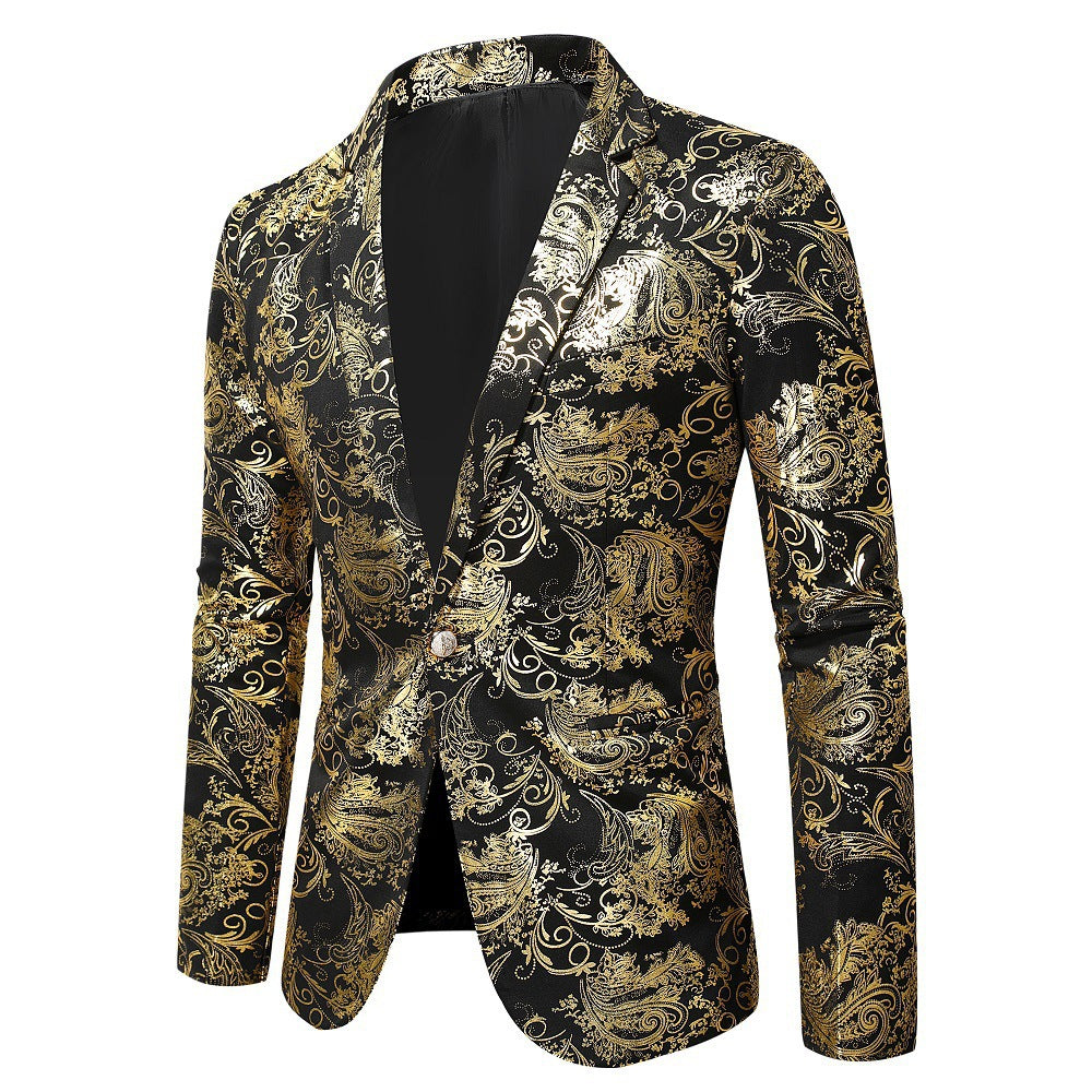 Men's Elegant Gold Pattern Slim Fit Blazer