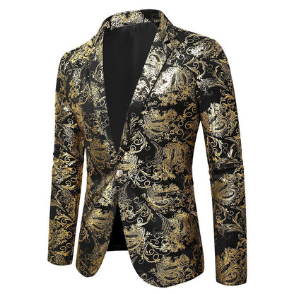 Men's Elegant Gold Pattern Slim Fit Blazer