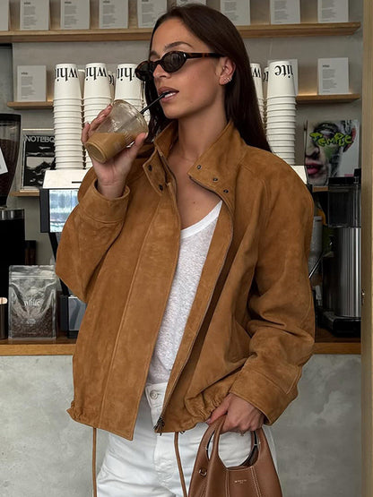 Women's Modern Stylish Leather Jacket with Pockets