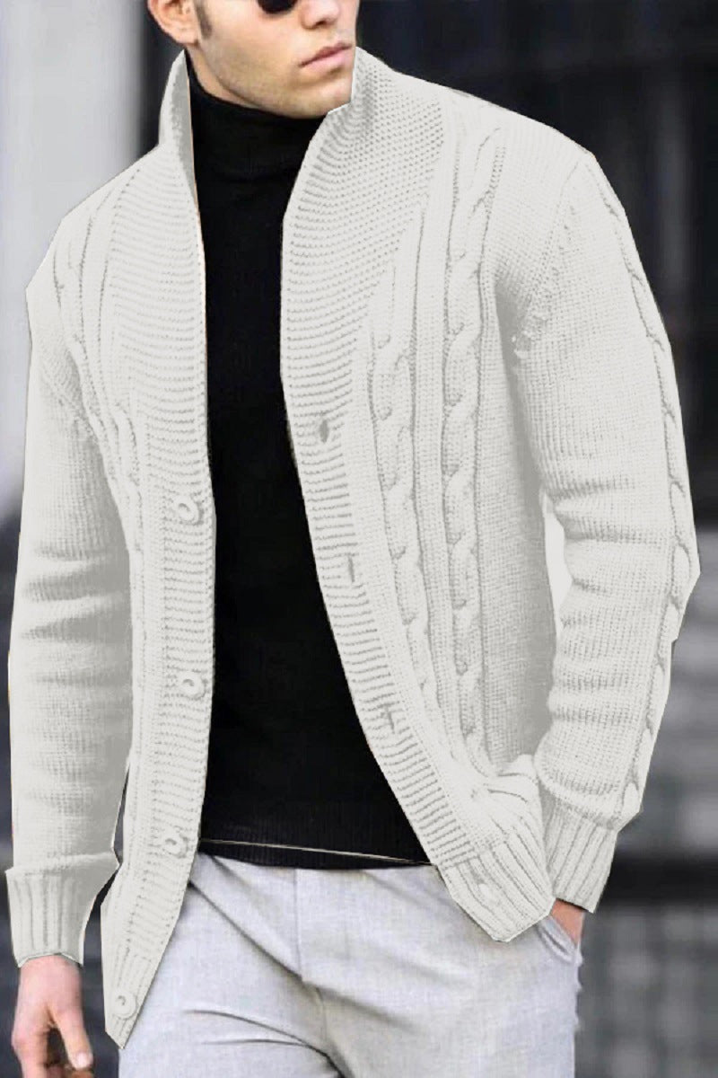 Men's Robust Cable Knit Cardigan Button Fastening
