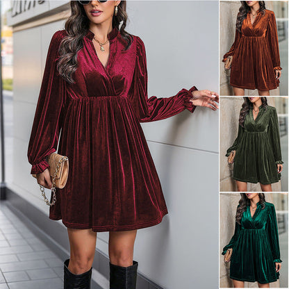 Damen Abendkleid Samt Elegant V-Ausschnitt - IdealeKleiden