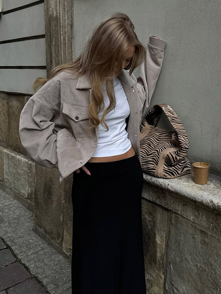 Women's Oversized Corduroy Jacket Generous Stylish Striped Pattern