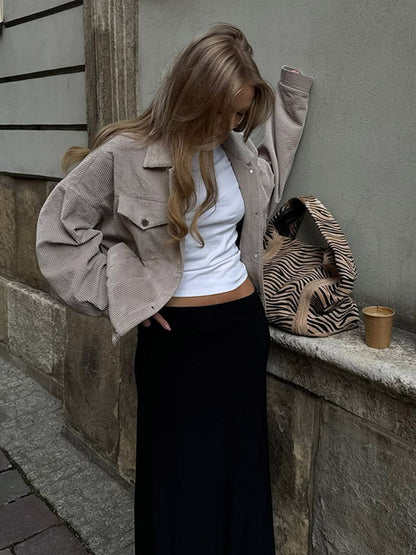 Women's Oversized Corduroy Jacket Generous Stylish Striped Pattern