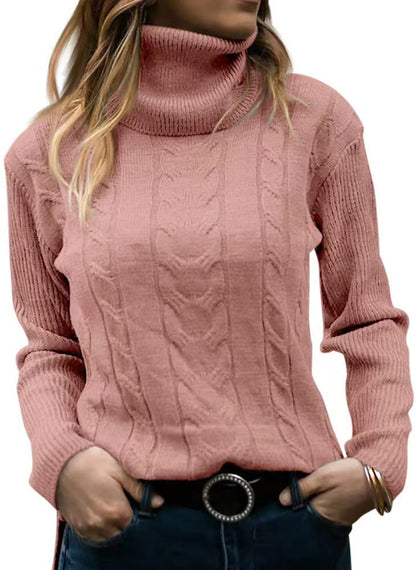 Women's Knitted Jumper Stand-up Collar Cable Knit Elegant