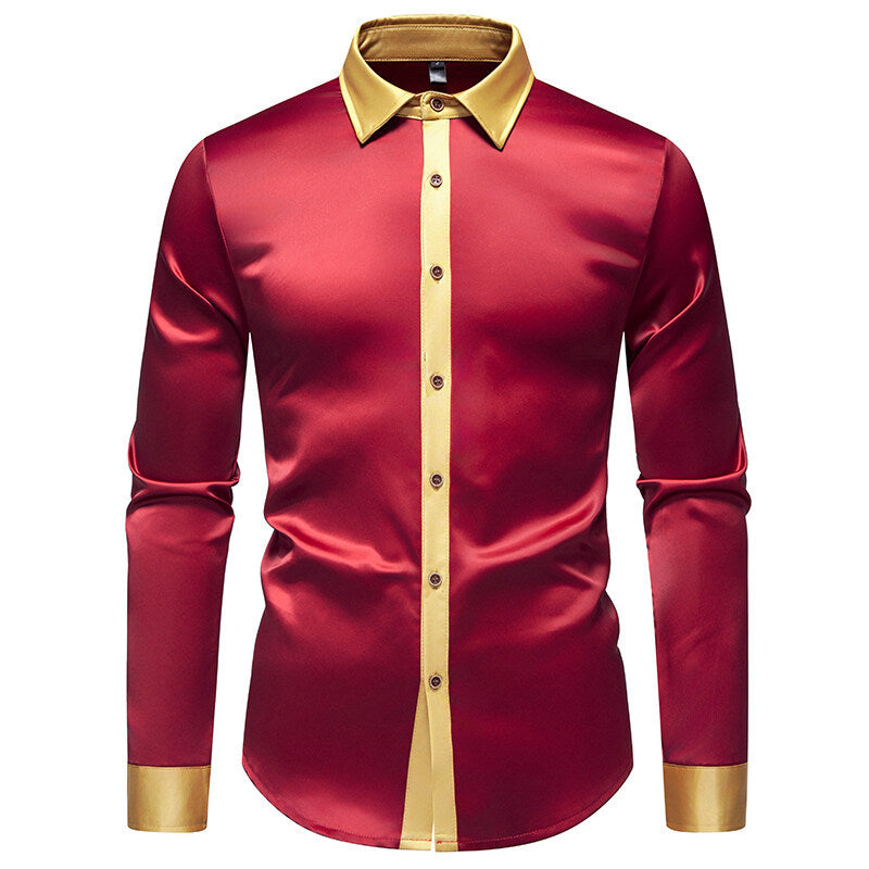 Men's Elegant Long-Sleeved Satin-Effect Shirt