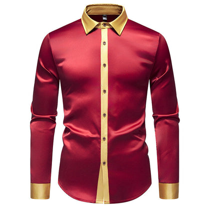 Men's Elegant Long-Sleeved Satin-Effect Shirt