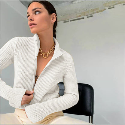 Women's Knitted Cardigan High Collar Modern Quick Release