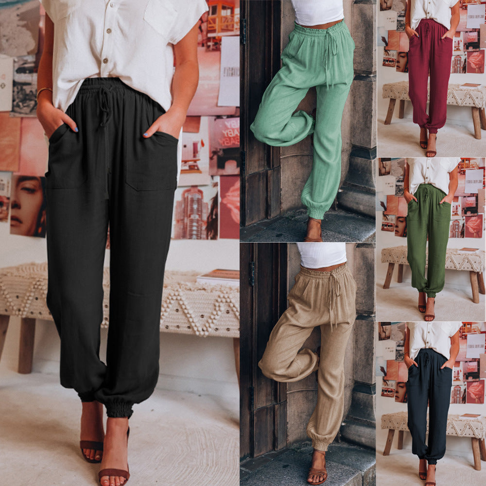 Damen Jogginghose Bequem Elastisch Gummizug - IdealeKleiden