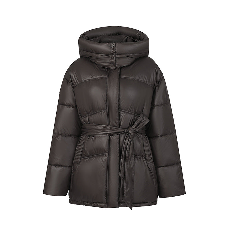 Women's Elegant Quilted Winter Coat with Belt and Hood
