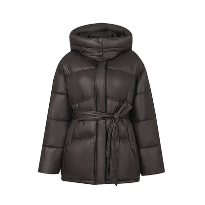Women's Elegant Quilted Winter Coat with Belt and Hood