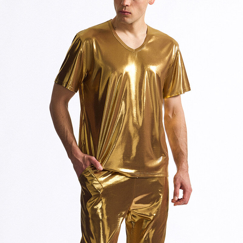 Men's T-Shirt V-Neck Shiny Look Premium Quality