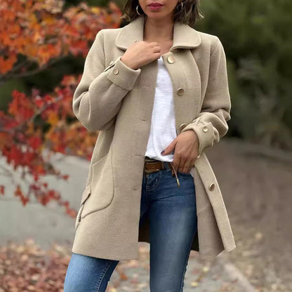 Women's Modern Wool Jacket with Pockets and Buttons