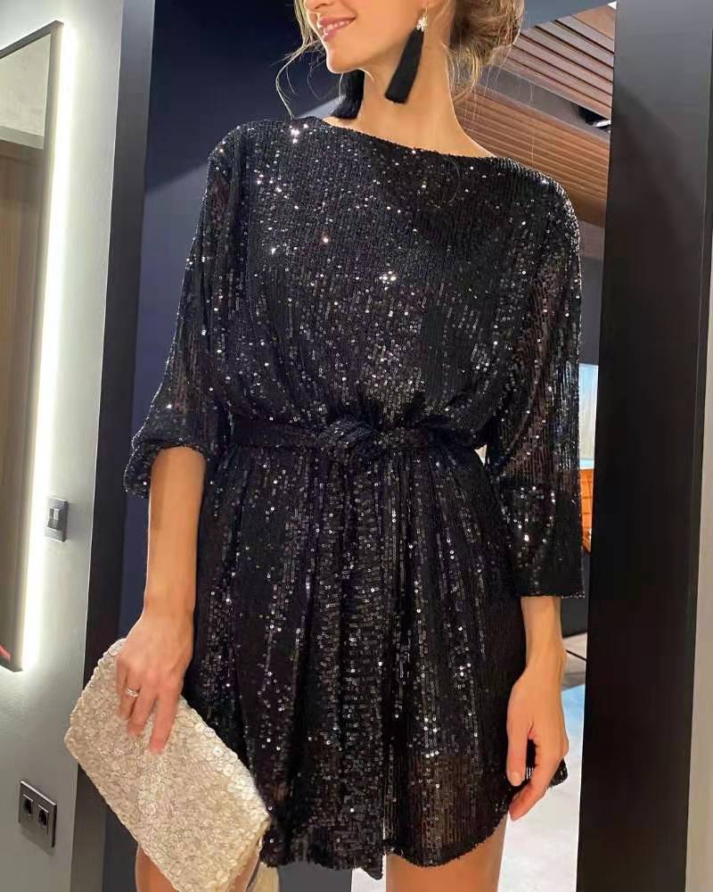 Women's Party Dress Glitter Lurex Elegant Lace-Up