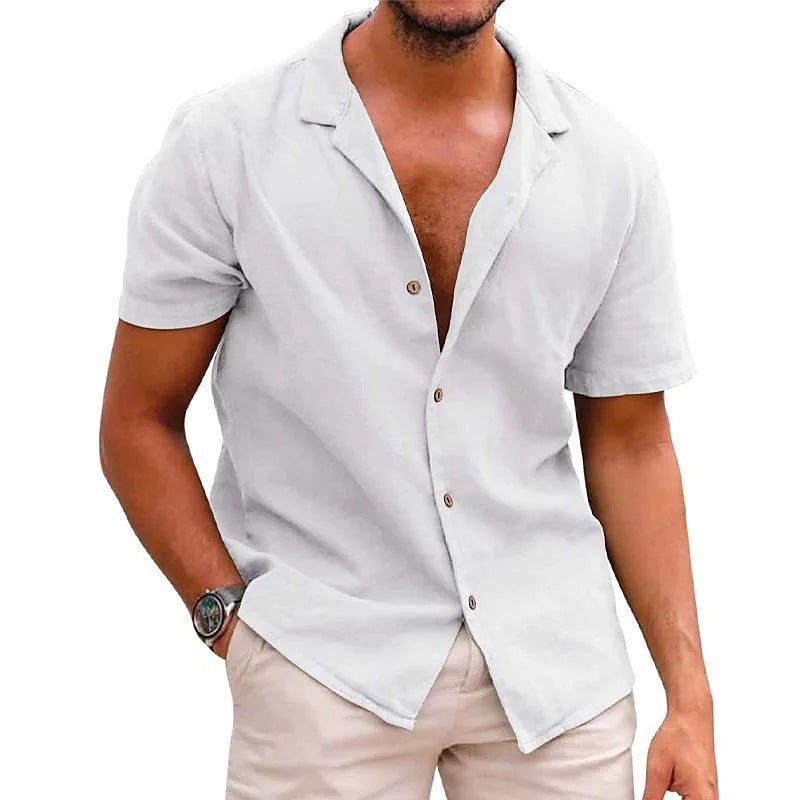 Men's Linen Shirt Summer Short Sleeve Lightweight