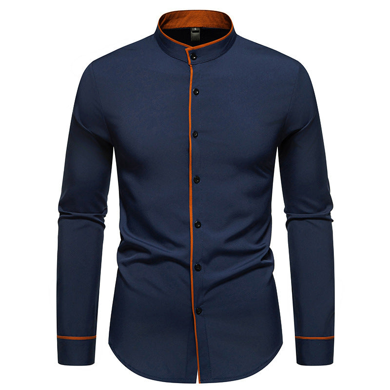 Men's Modern Stand-Up Collar Contrast Button Shirt