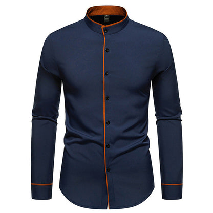 Men's Modern Stand-Up Collar Contrast Button Shirt