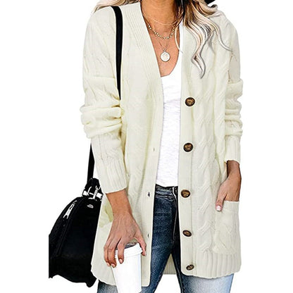 Women's Chunky Knit Cardigan with Buttons and Pockets