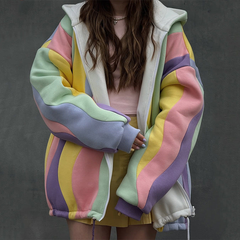 Women's Oversized Jacket Wave Pattern Trendy Hood