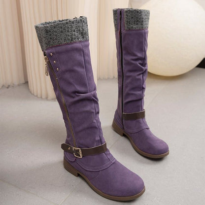 Stylish Leather Boots With Zipper Low Heel