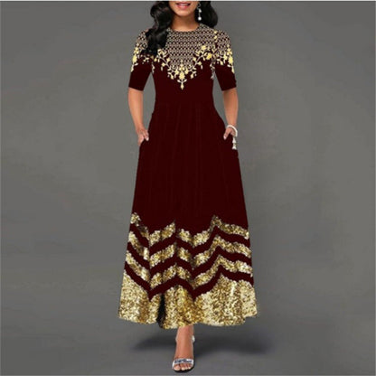 Women's Maxi Dress Elegant Gold Pattern Summer Dress