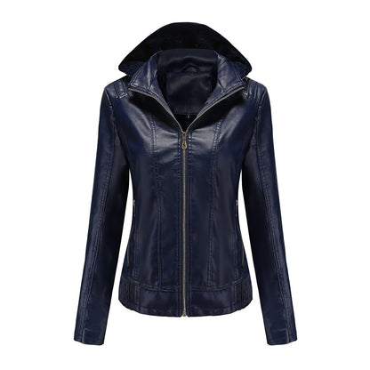 Women's Leather Jacket Elegant Cut With High Collar