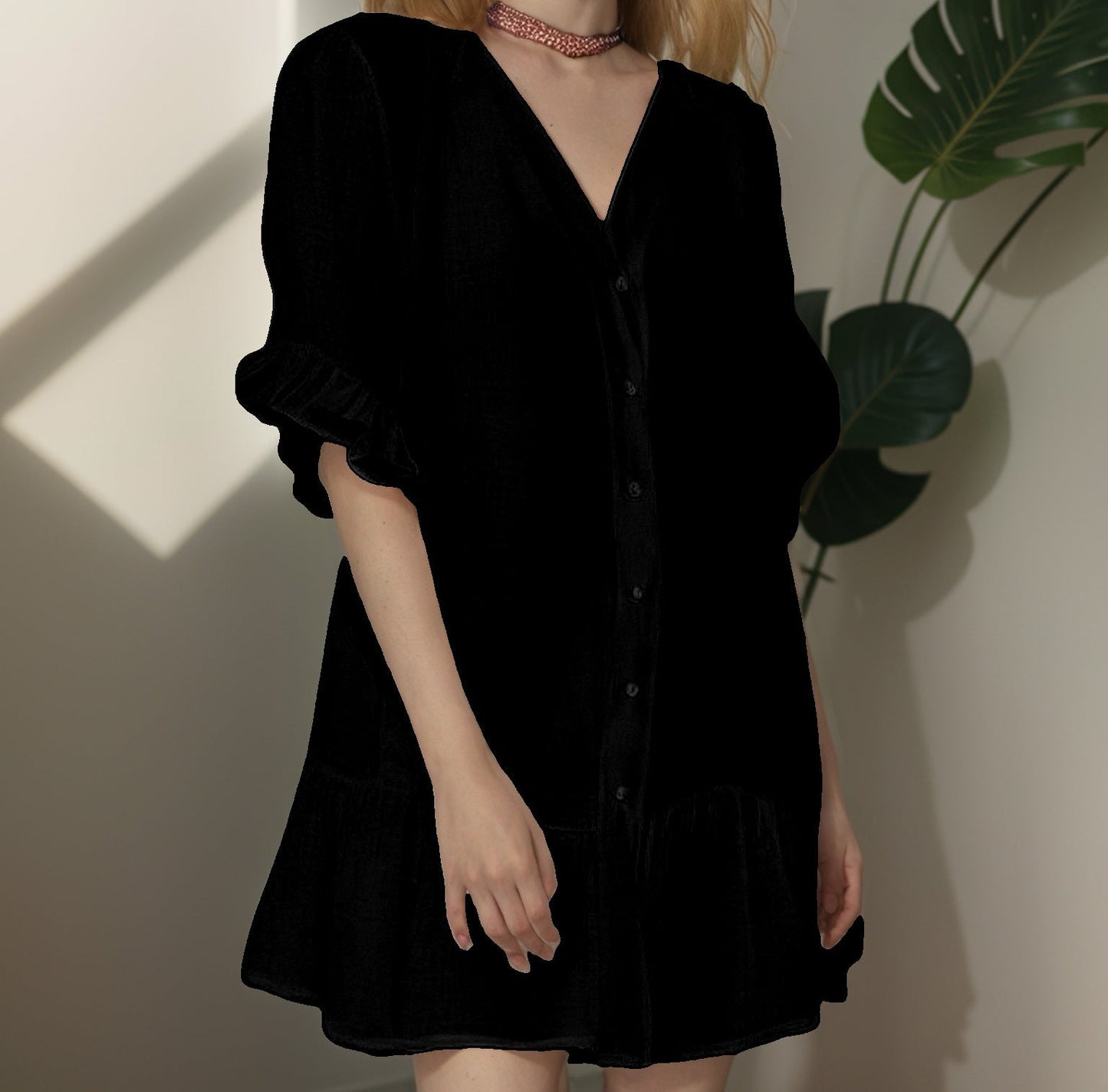 Women's top dress with puff sleeves and ruffled hem