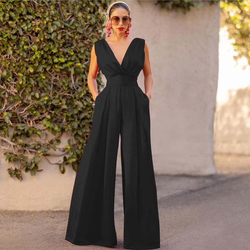 Women's Elegant Jumpsuit V-Neck Wide Leg