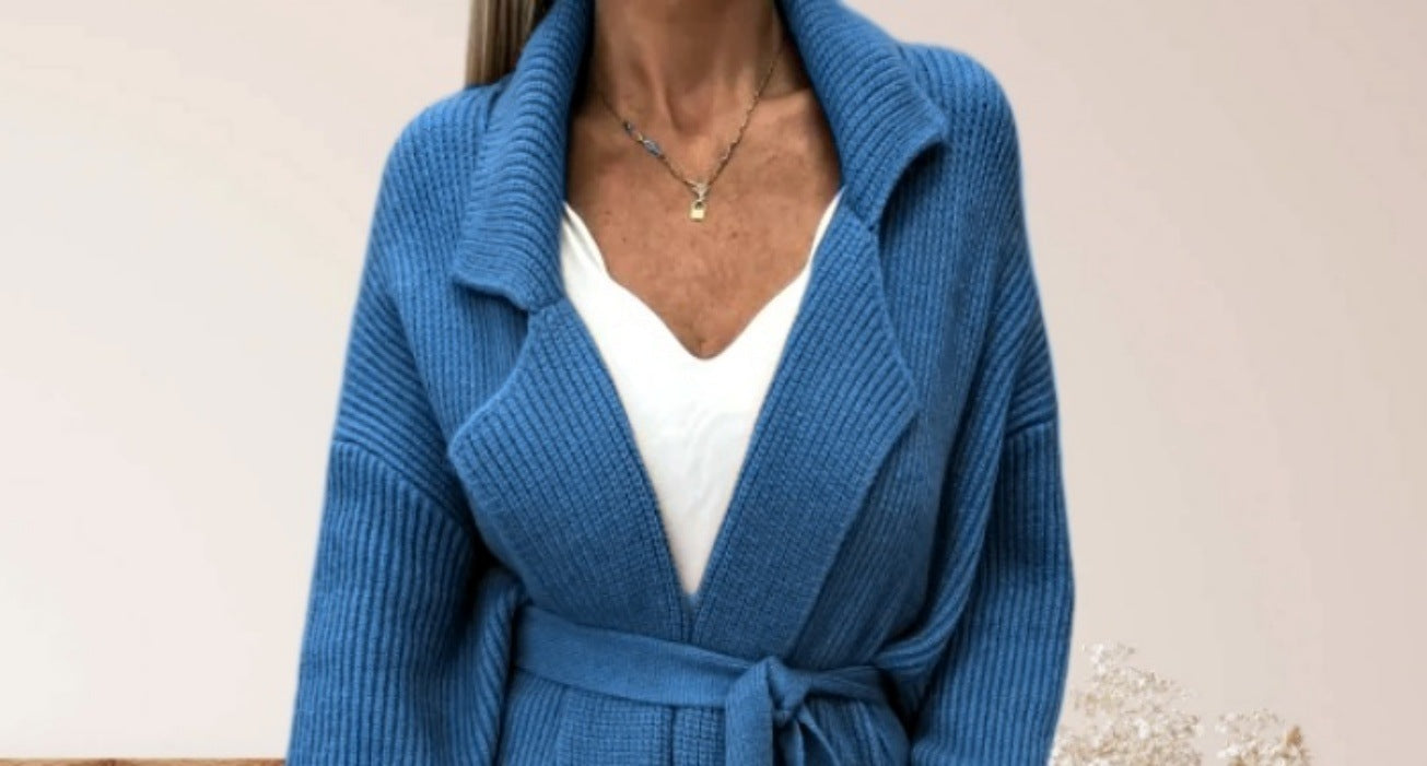 Women's Knitted Cardigan Elegant Belt Wide Lapels